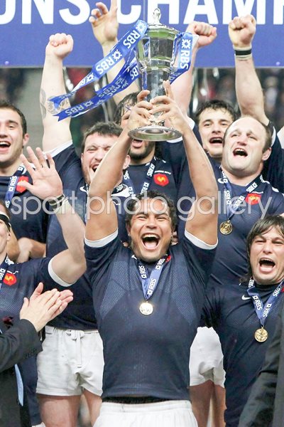 Thierry Dusautoir France captain lifts trophy 