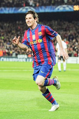 Lionel Messi celebrates - Barcelona v Arsenal 2010