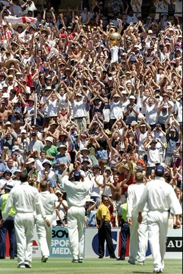 England team applaud the Barmy Army 