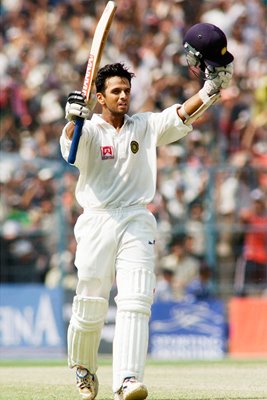 Rahul Dravid of India reaches 100