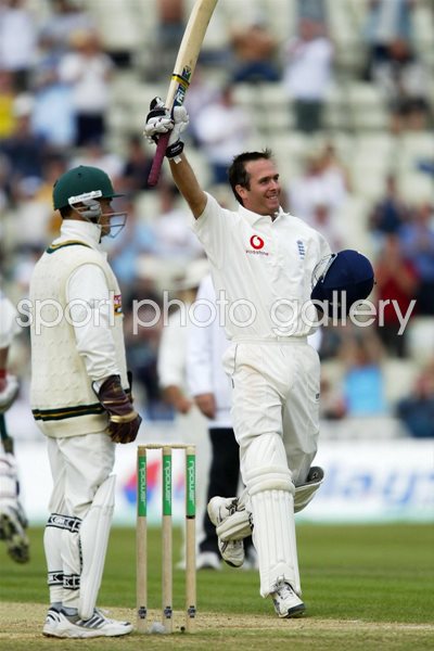 Michael Vaughan celebrates his century