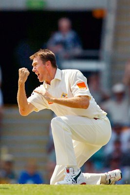 Glenn McGrath celebrates wicket