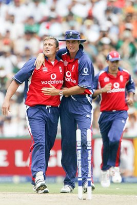 Darren Gough celebrates