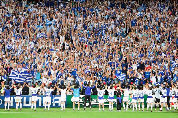 The Greek team celebrate  Euro 2004 