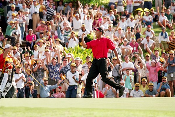 Tiger Woods celebrates