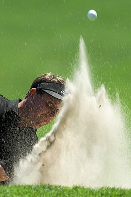 Phil Mickelson blasts from the sand 