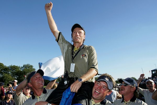 Captain Bernhard Langer celebrates 