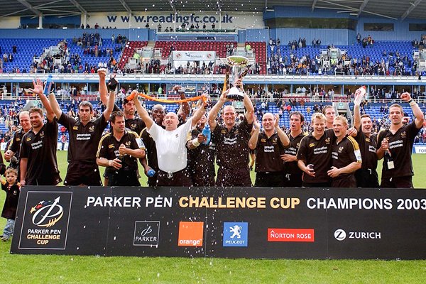Wasps celebrate after victory in the Parker Pen Challenge Cup Final