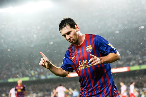 Lionel Messi of FC Barcelona celebrates