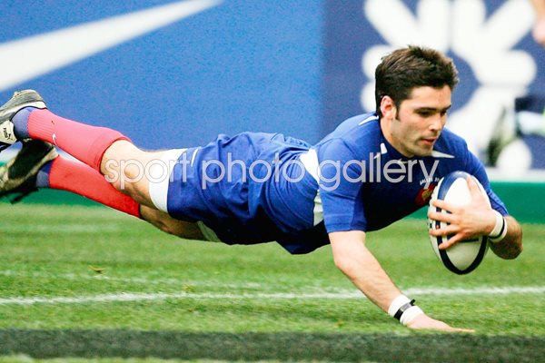 Dimitri Yachvili of France dives over