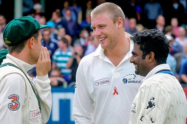 Justin Langer, Andrew Flintoff and Muttiah Muralitharan 