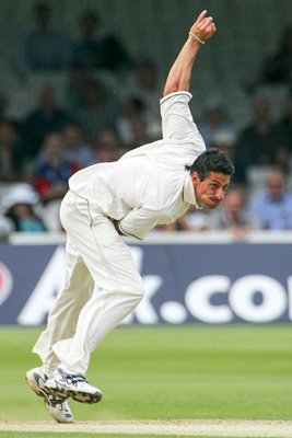 Sajid Mahmood of England bowls 