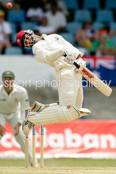 Brian Lara of the West Indies avoids a bouncer