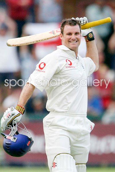 Andrew Strauss celebrates century