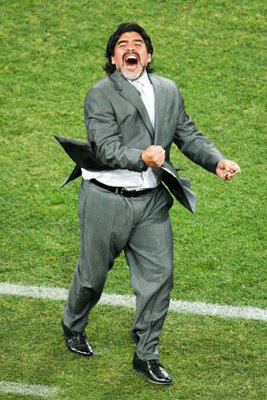 Maradona celebrates Tevez's goal - 2010 World Cup