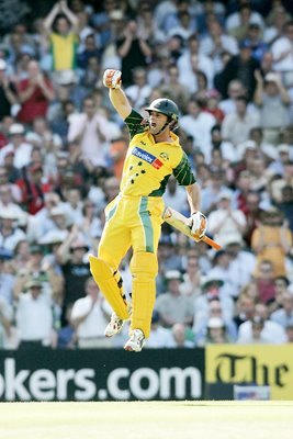 Adam Gilchrist celebrates 