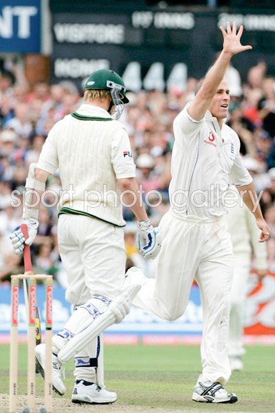 Simon Jones celebrates 5 wickets