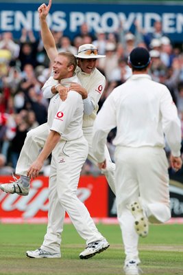 Andrew Flintoff celebrates