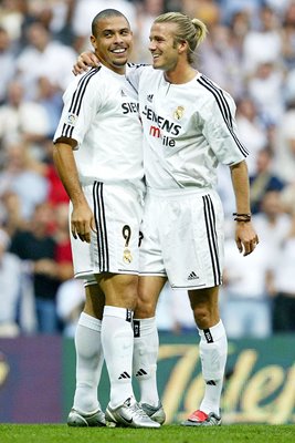 Beckham celebrates with Ronaldo