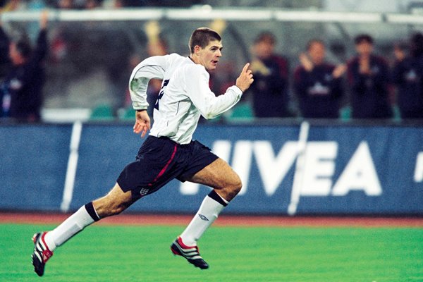 Steven Gerrard celebrates Germany goal