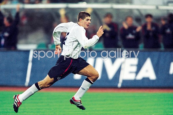 Steven Gerrard celebrates Germany goal