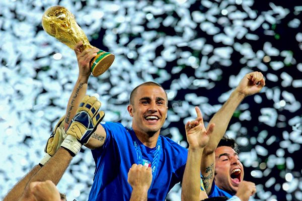 Fabio Cannavaro of Italy lifts the World Cup