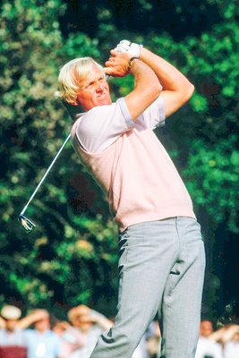 Greg Norman of Australia in action