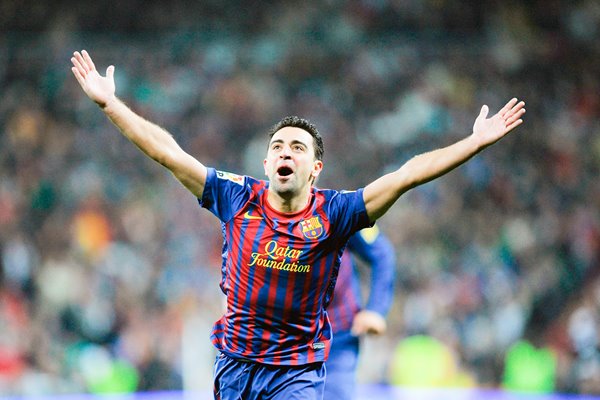 Xavi Hernandez Barcelona celebrates goal v Real Madrid