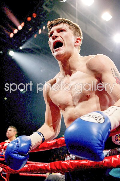 Ricky Hatton celebrates v Kostya Tszyu IBF light welterweight title fight Manchester 2005
