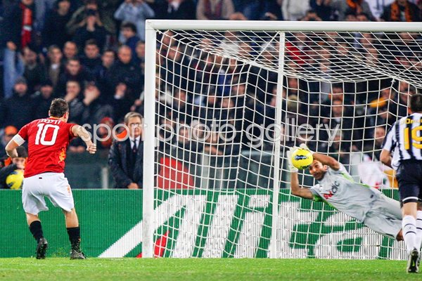 Gianluigi Buffon of Juventus saves a penalty kick