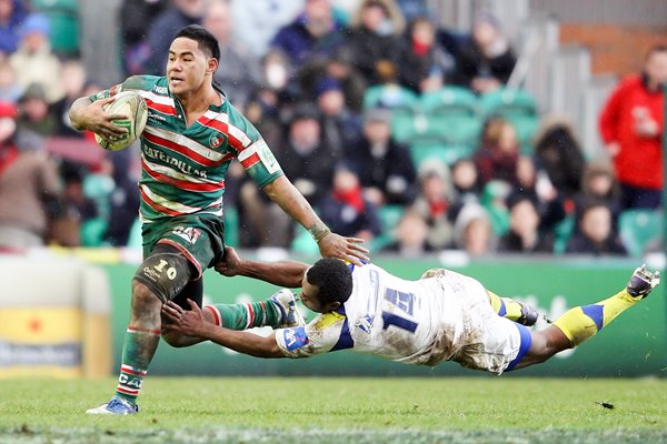 Manu Tuilagi of Leicester is tackled - Heineken Cup