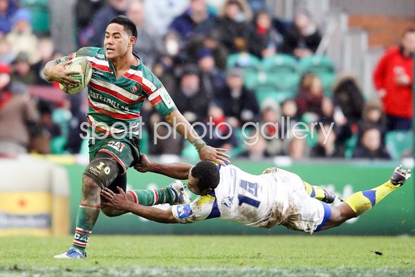 Manu Tuilagi of Leicester is tackled - Heineken Cup