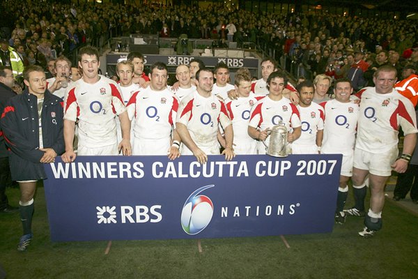 The England team celebrate 
