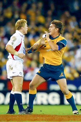 Matt Rogers squares up to Josh Lewsey