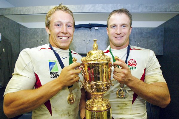 Jonny Wilkinson and Mike Catt celebrate