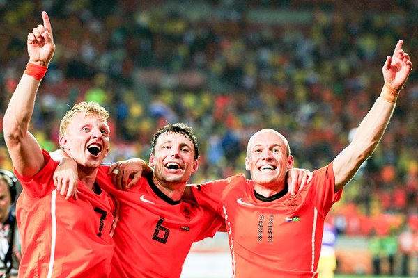 Dutch players celebrate as Brazil is beaten