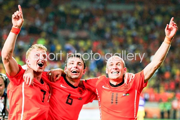 Dutch players celebrate as Brazil is beaten