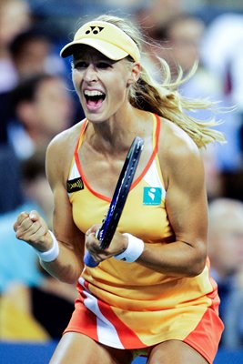 Elena Dementieva of Russia celebrates 