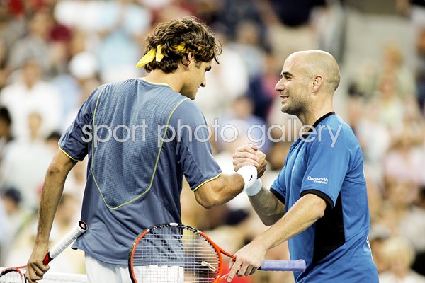 Andre Agassi congratulates Roger Federer 