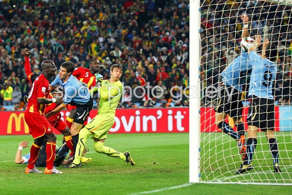 Luis Suarez of Uruguay handles the ball