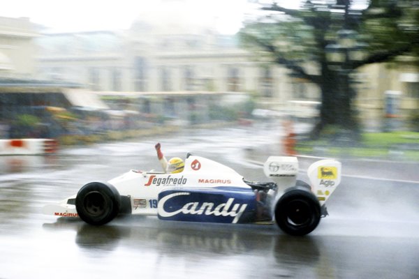 Ayrton Senna Celebrates 1984 F1 Monaco Grand Prix