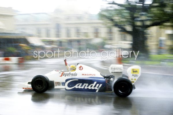 Ayrton Senna Celebrates 1984 F1 Monaco Grand Prix
