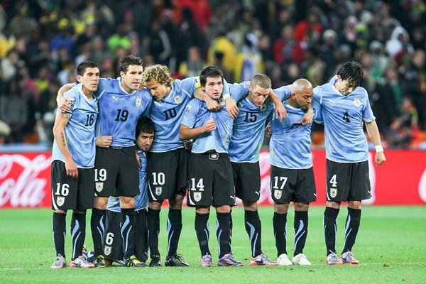 The Uruguay team during penalties v Ghana