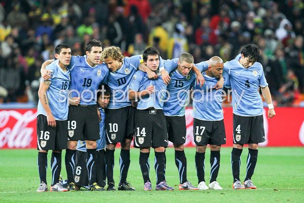 The Uruguay team during penalties v Ghana