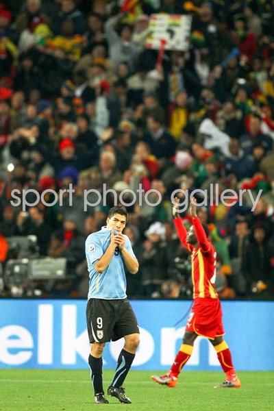 Luis Suarez of Uruguay is sent off