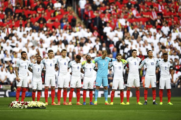 England line up v Lithuania March 2017