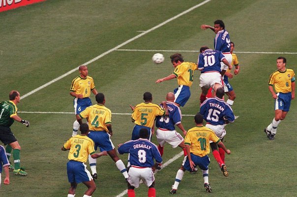 Zinedine Zidane France scores v Brazil World Cup Final 1998