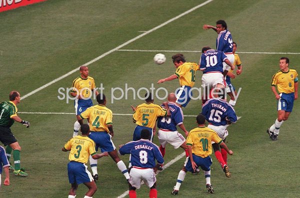 Zinedine Zidane France scores v Brazil World Cup Final 1998