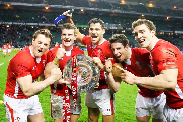 Welsh players celebrate Triple Crown 2012