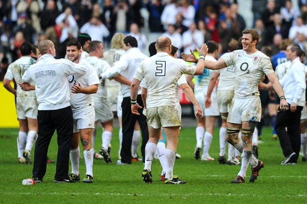 England celebrate win v France Paris 2012